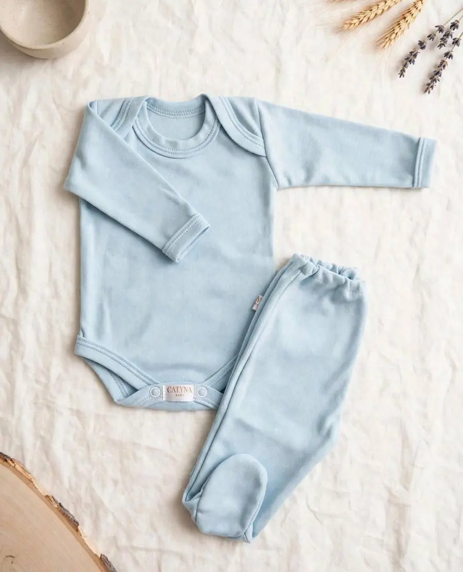 Body + Pelele Celeste - Conjunto básico de algodón suave para recién nacido